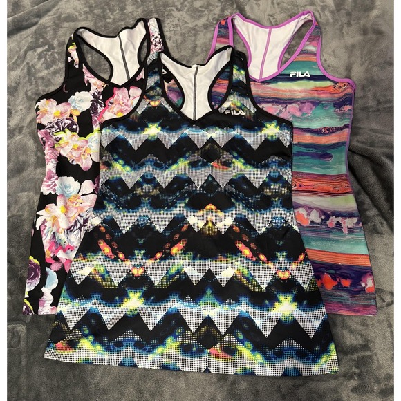 Fila Sport Tank Top Womens Large Lot of 3 Racerback Floral Stripe Geo Athletic - Picture 1 of 11